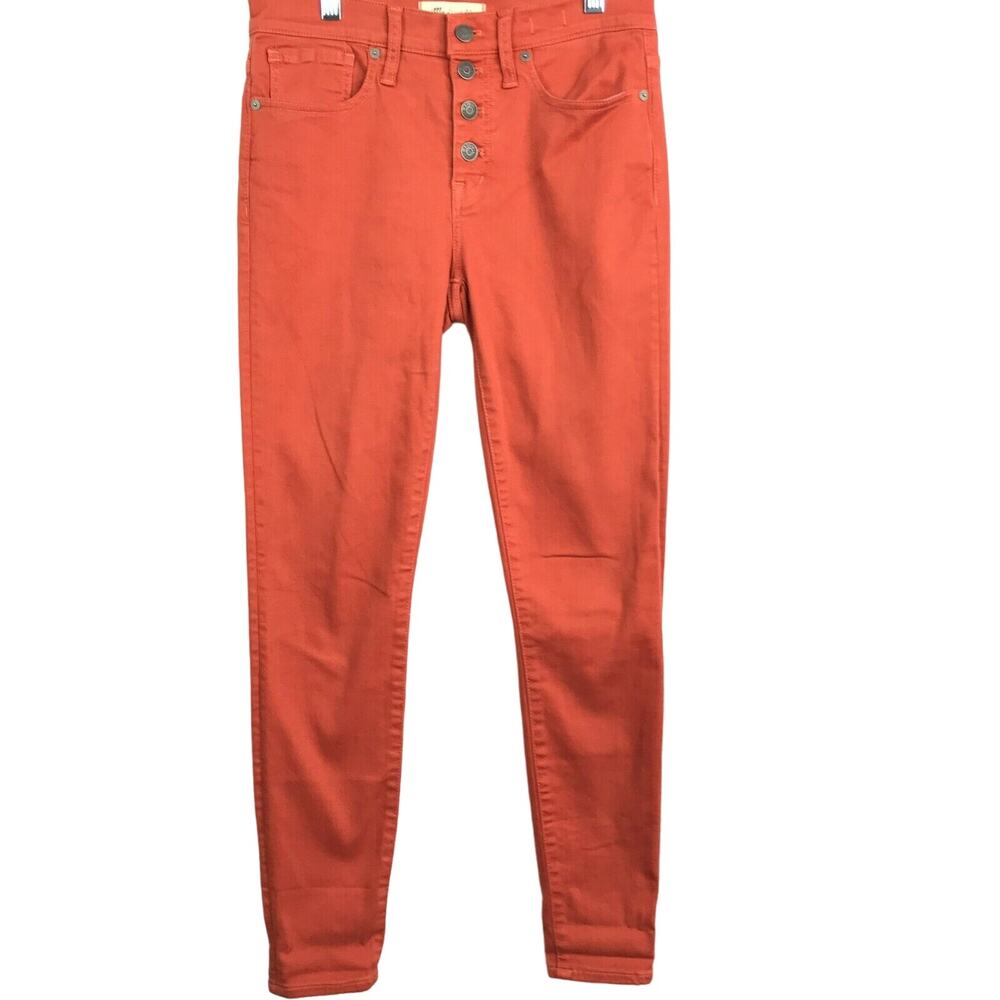 Madewell Jeans Womens Sz 26‎ Rust Red Denim 4 Button Fly 9" Mid Rise Skinny